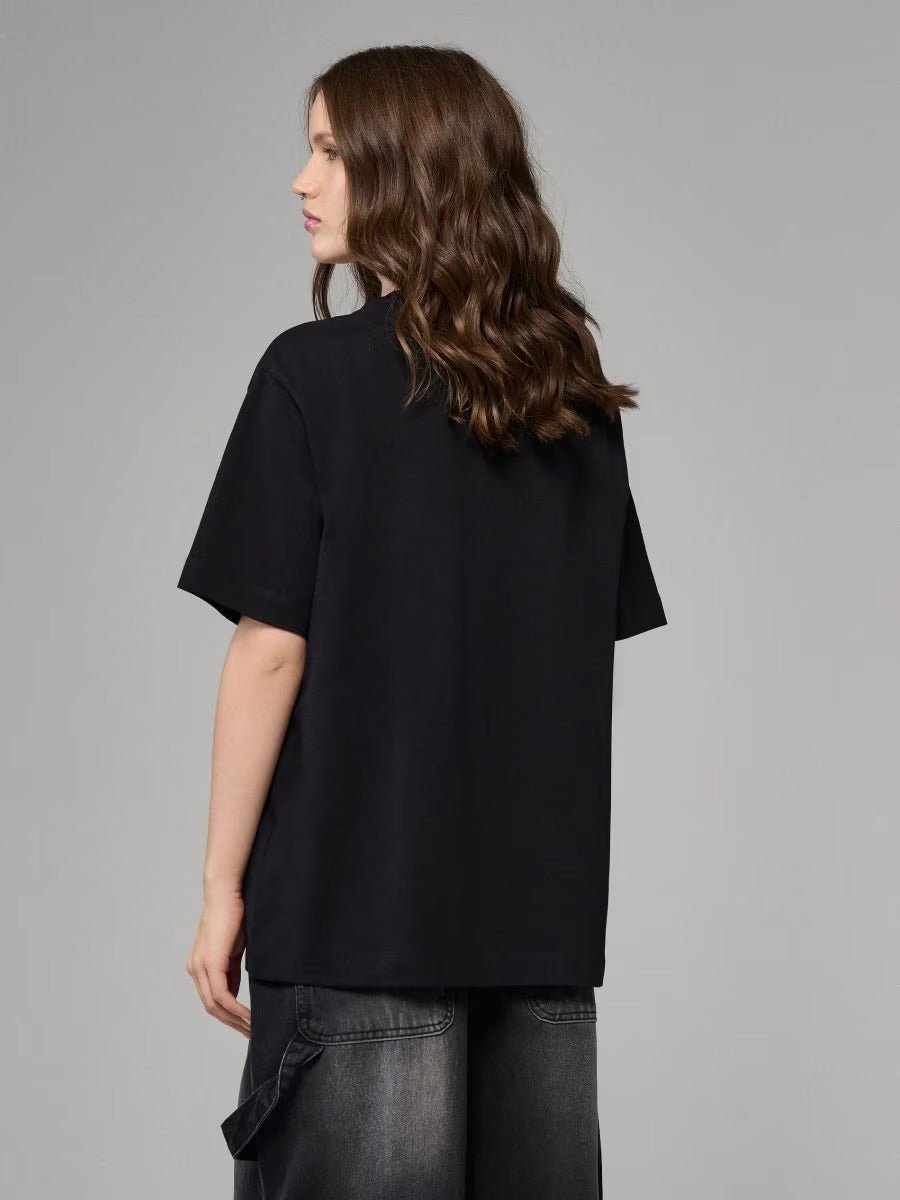 Oversized Black T-shirt with Lip print- Heavy 250 GSM Cotton