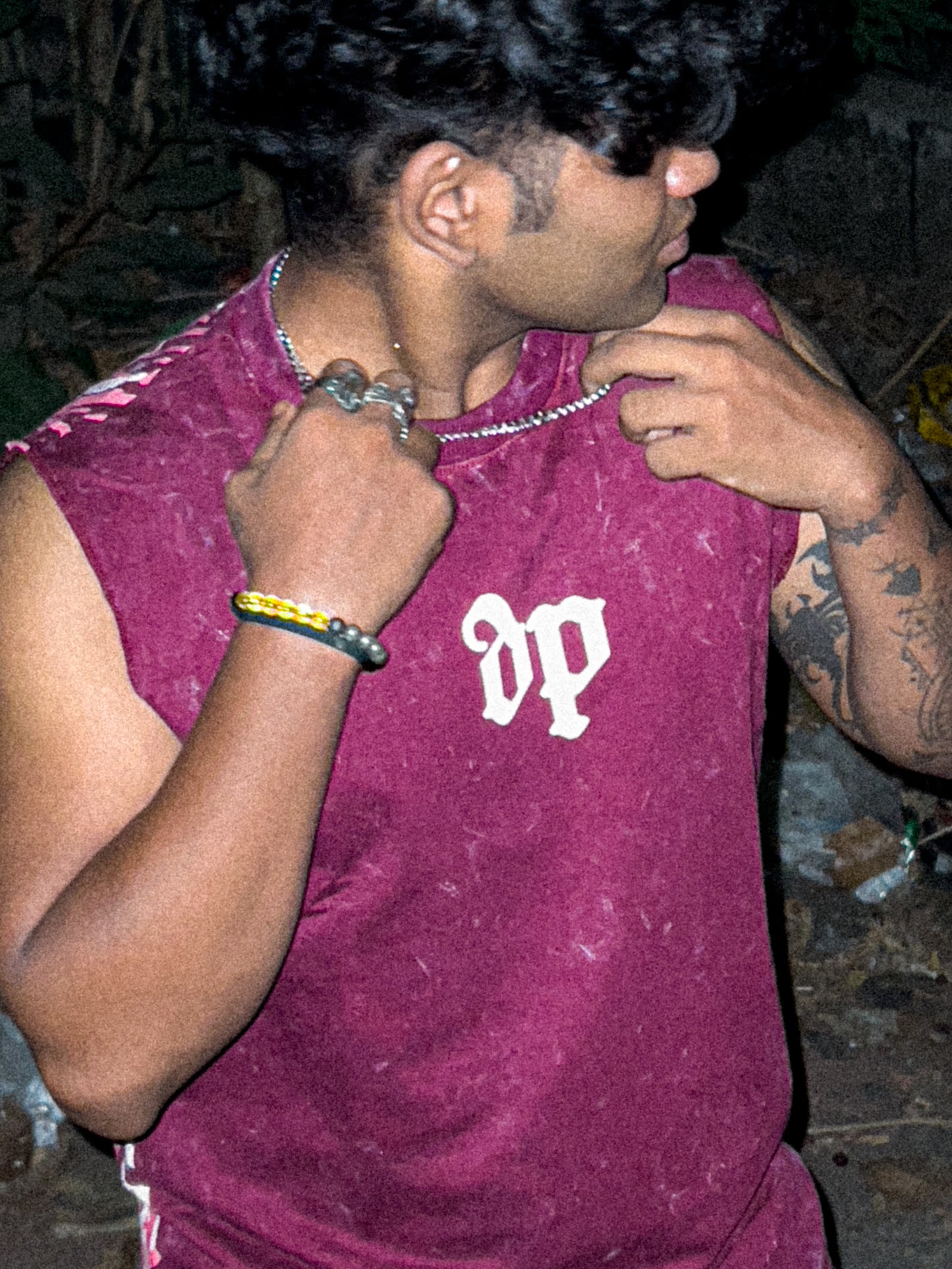 "RULER OF UNDERWORLD" ACID-WASH OVERSIZED VEST