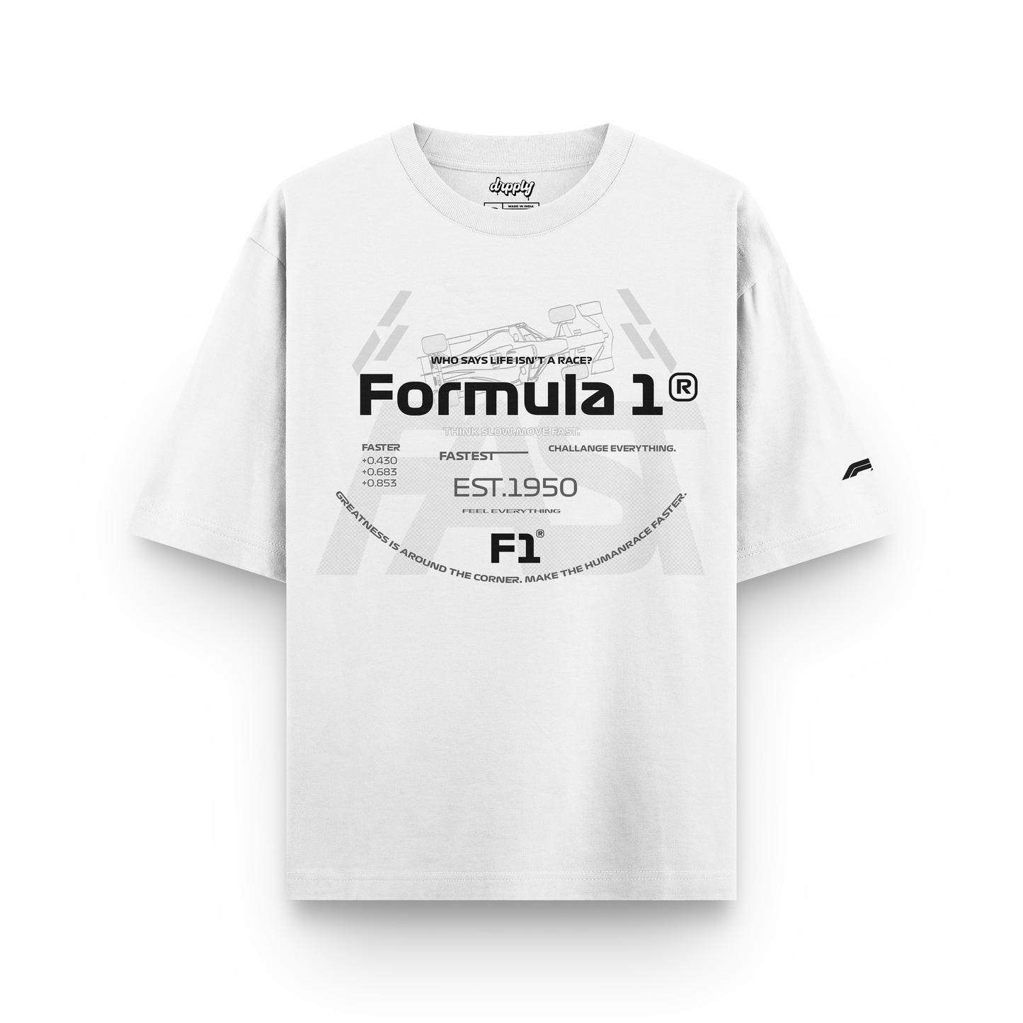 Men Oversized White F1 Est. 1950 T-shirt - Heavy 250 GSM Cotton