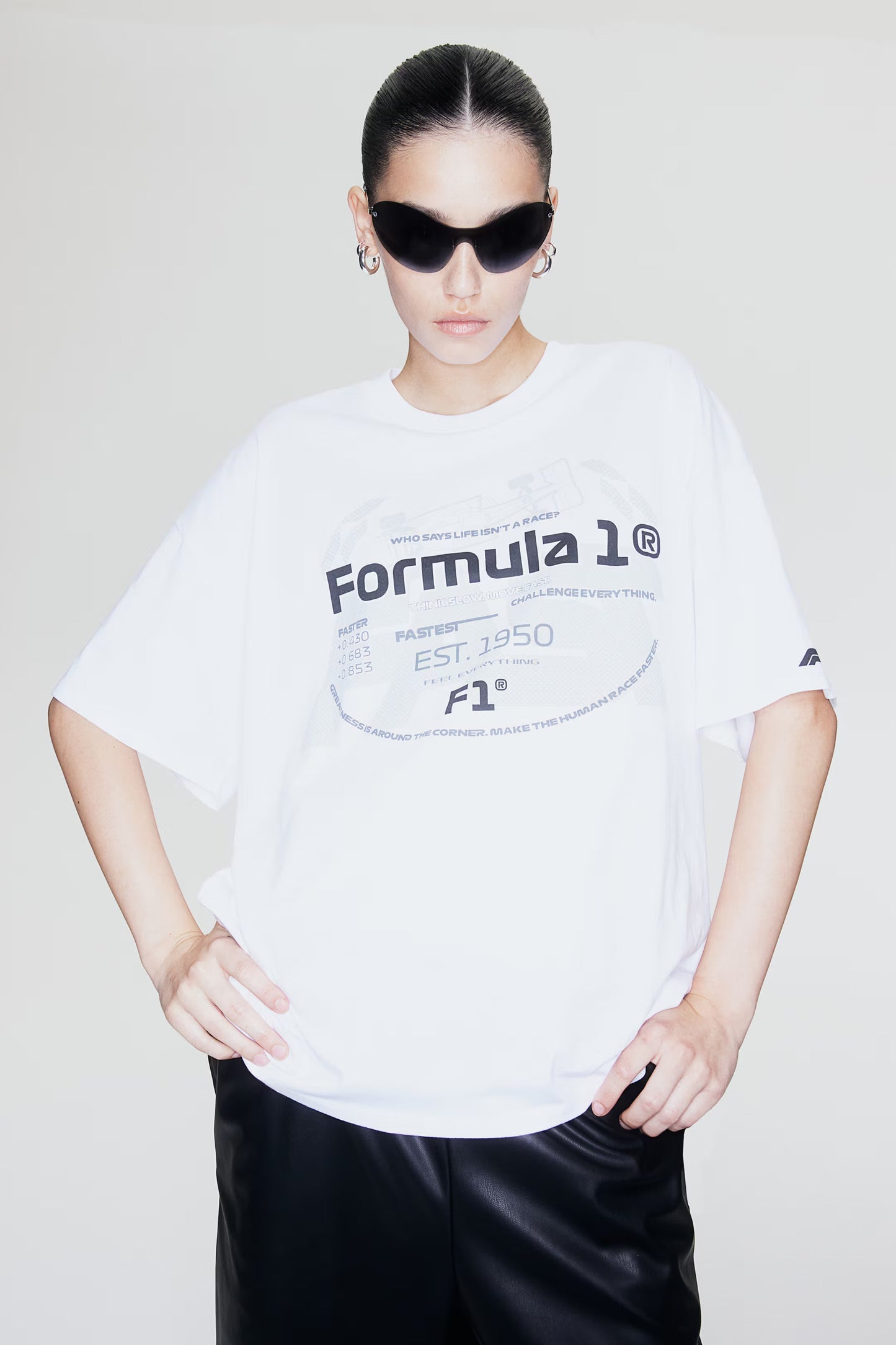 Women Oversized White F1 Est. 1950 T-shirt - Heavy 250 GSM Cotton