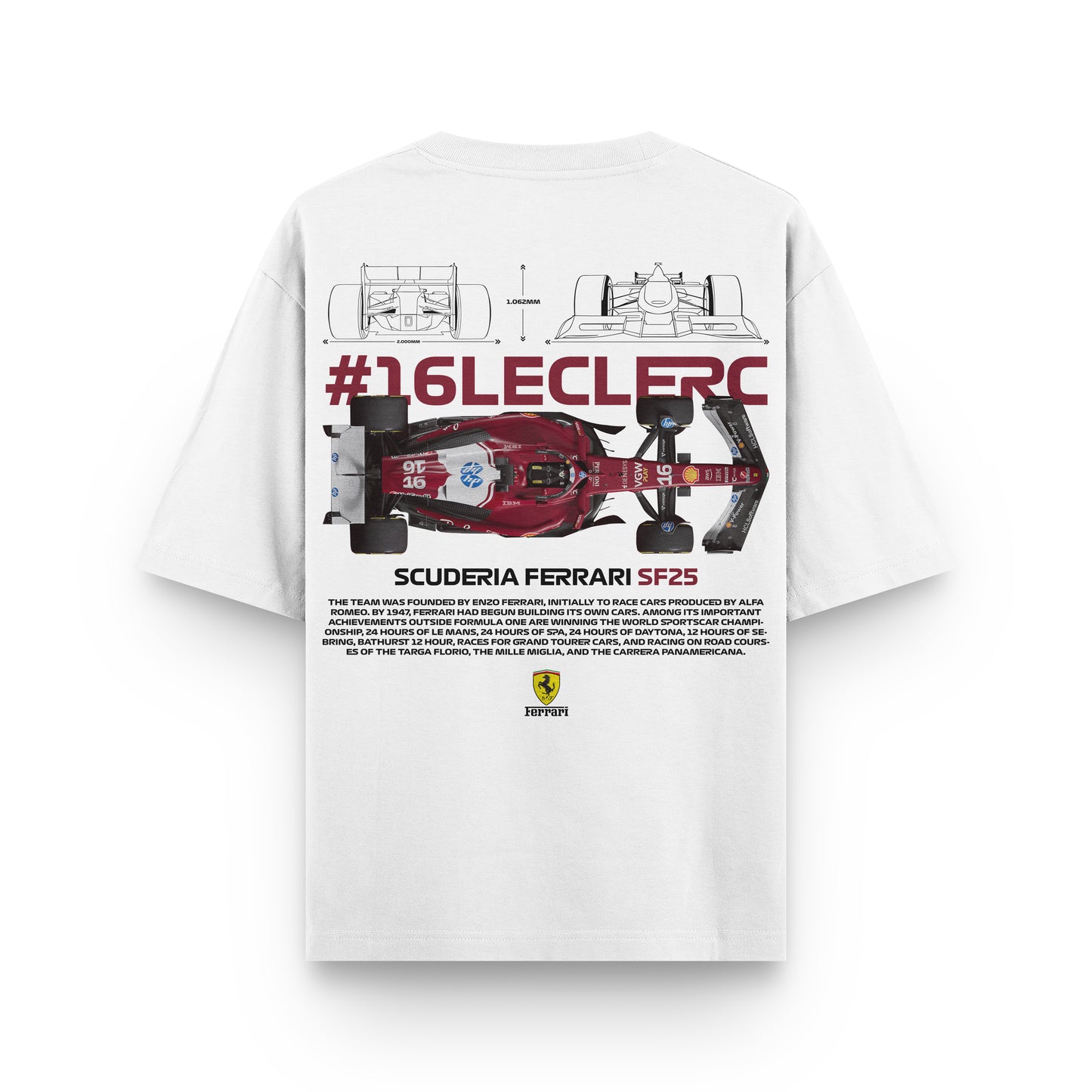 Oversized White SF25 Charles Leclerc T-shirt - Heavy 250 GSM Cotton
