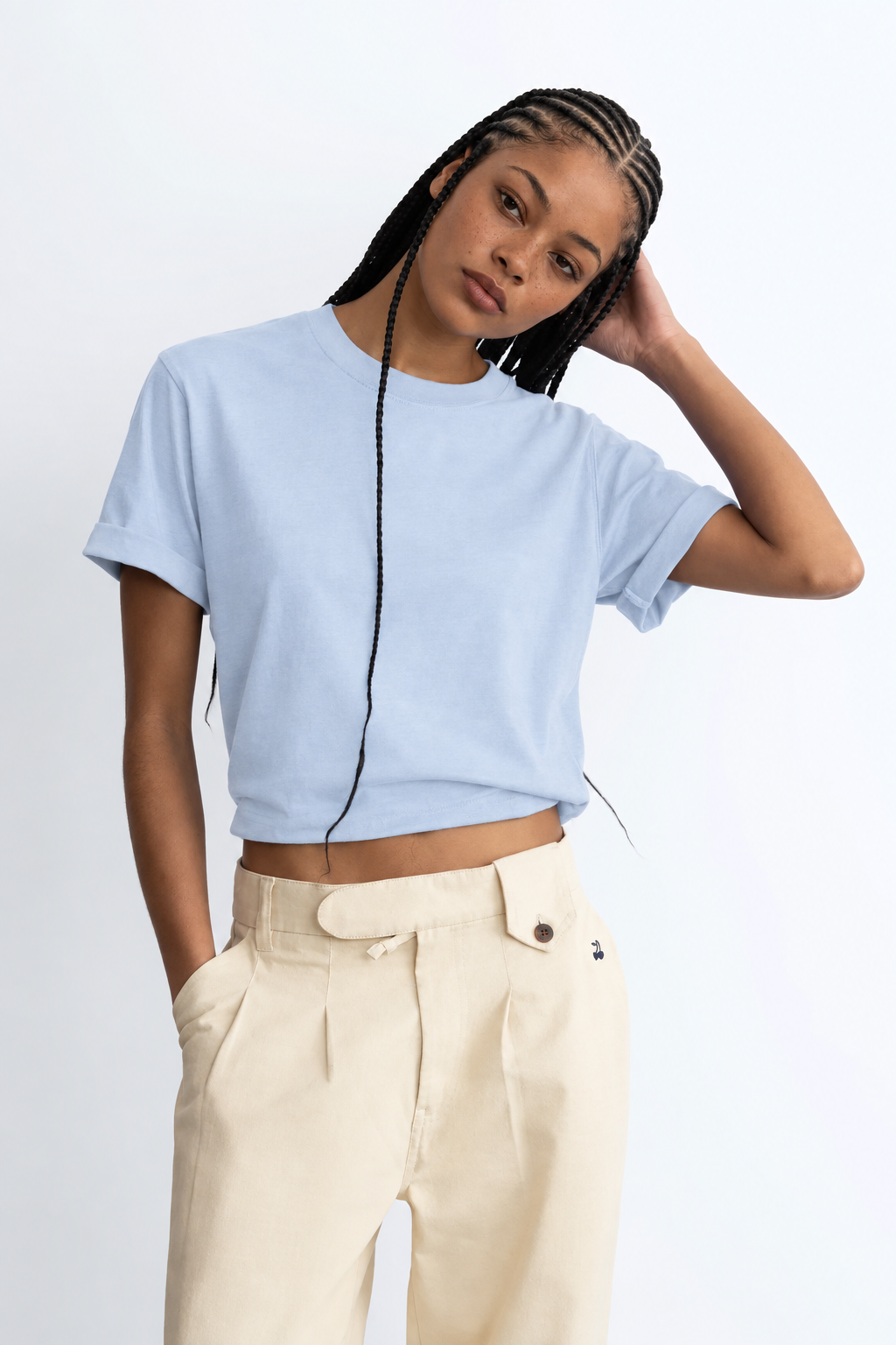 Perfectly Cropped Lite Blue T-shirt - Heavy 250 GSM Cotton