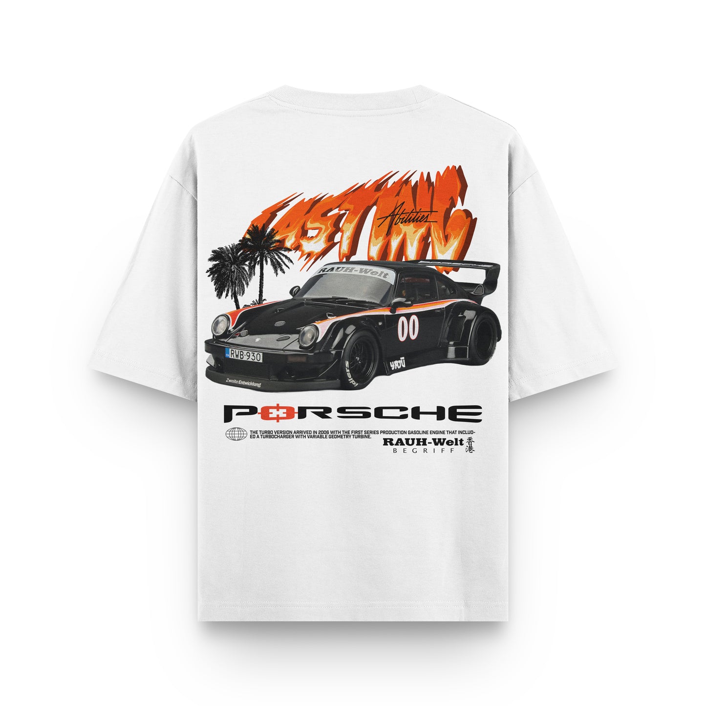 Oversized White Porsche T-shirt - Heavy 250 GSM Cotton