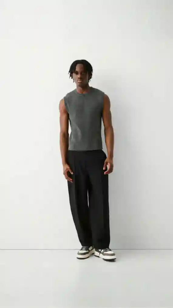 Men Dark Grey Faded-Effect Cropped Vest