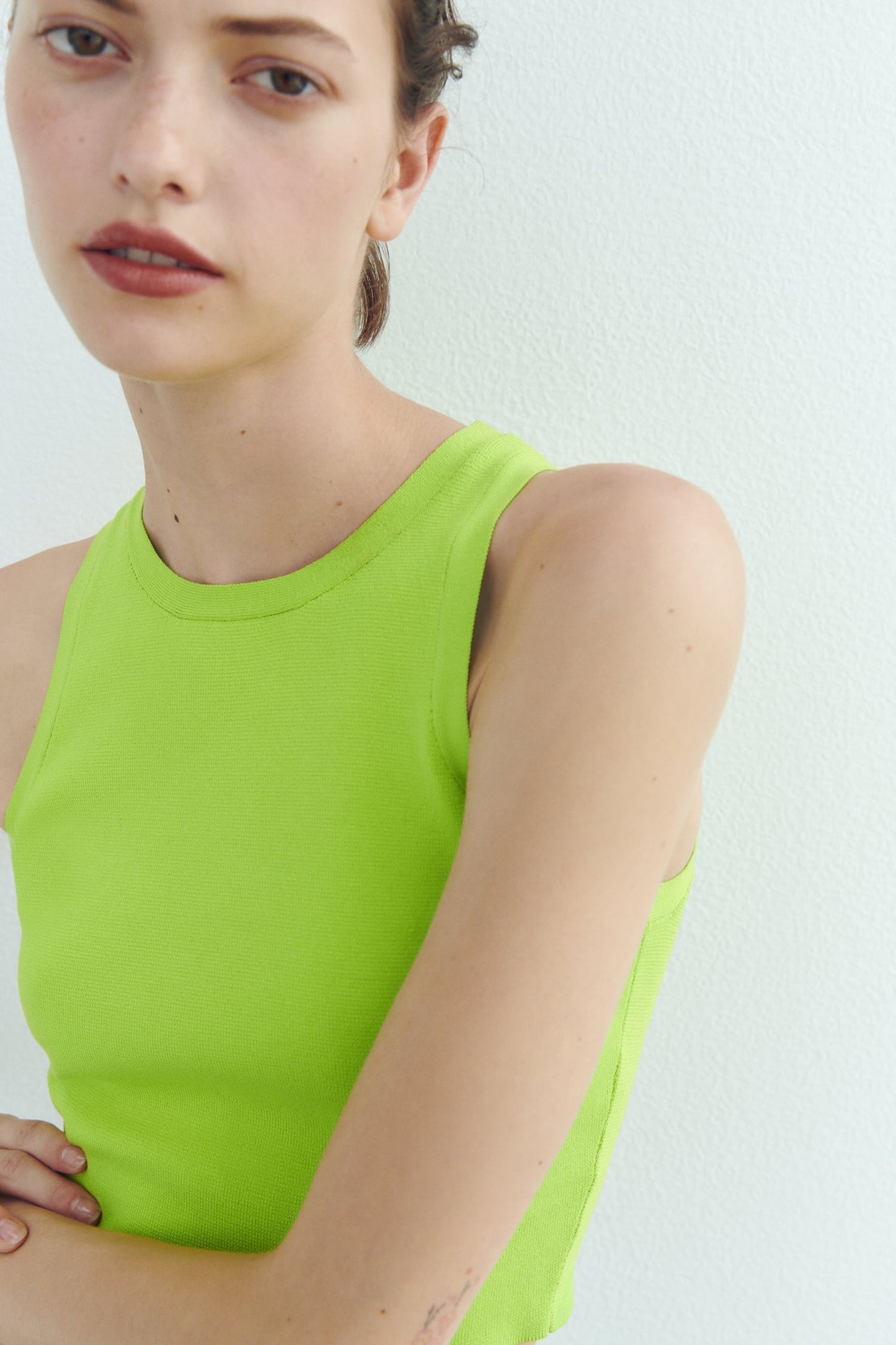 Women Mid-green Knit Crop Top