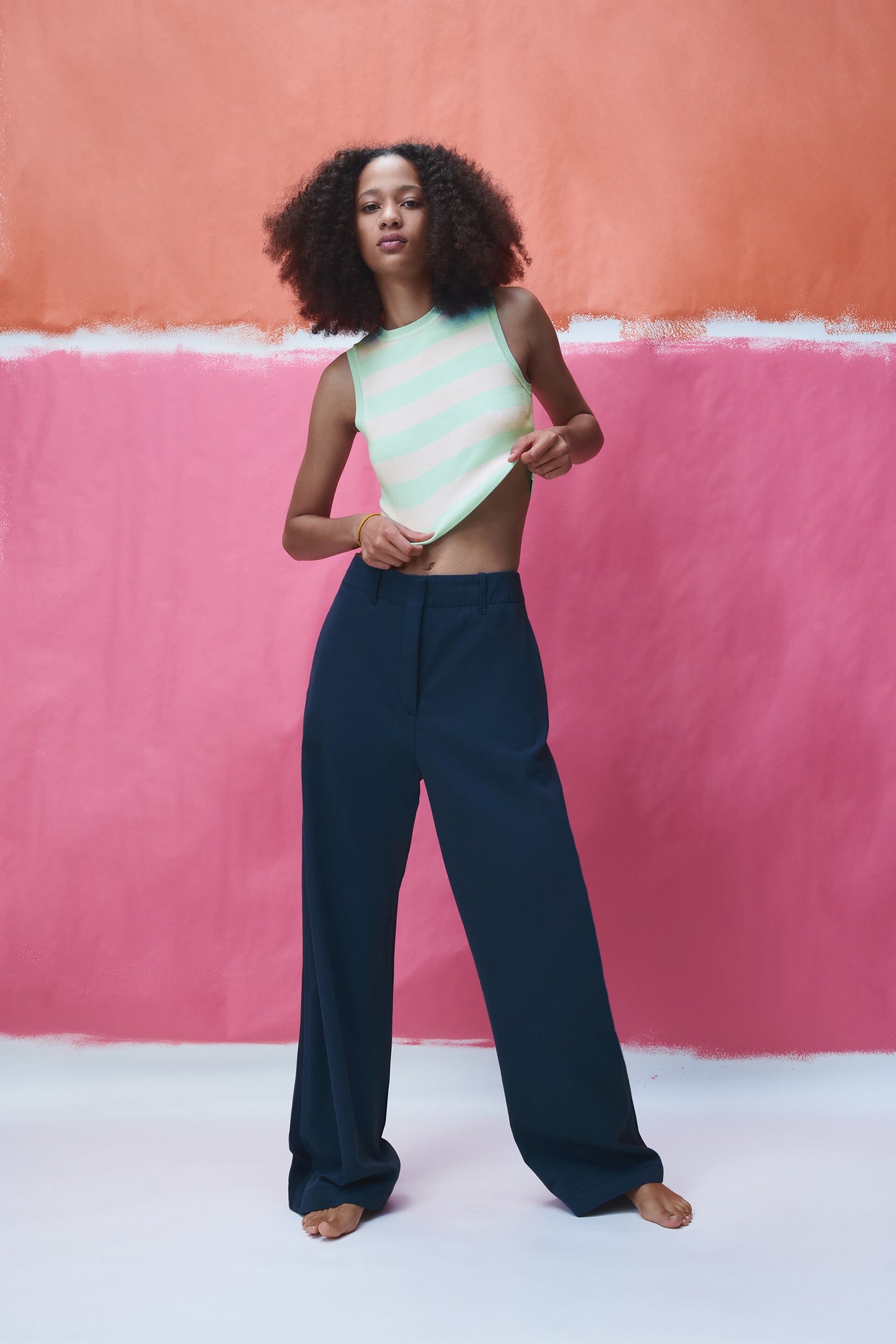 Women White / Green Knit Crop Top