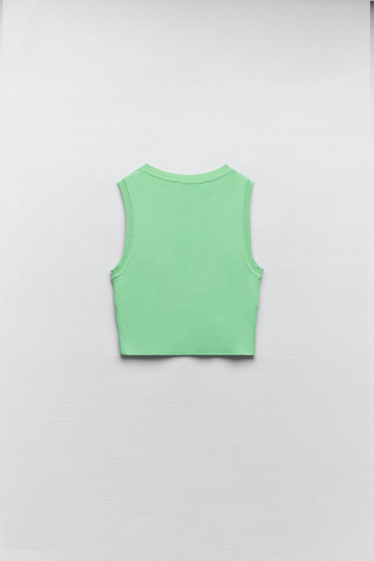 Women Apple Green Knit Crop Top