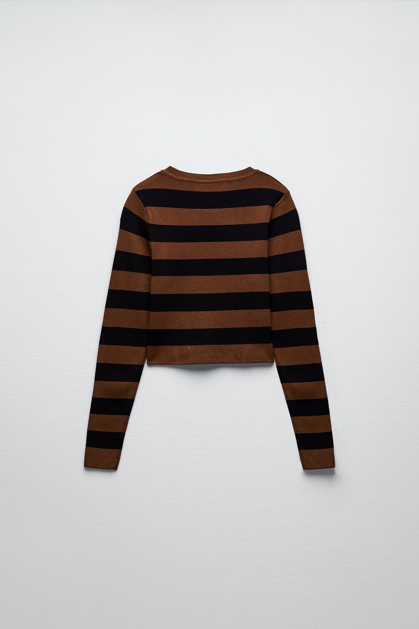 Women Dark Brown Striped Cropped Knit Sweater