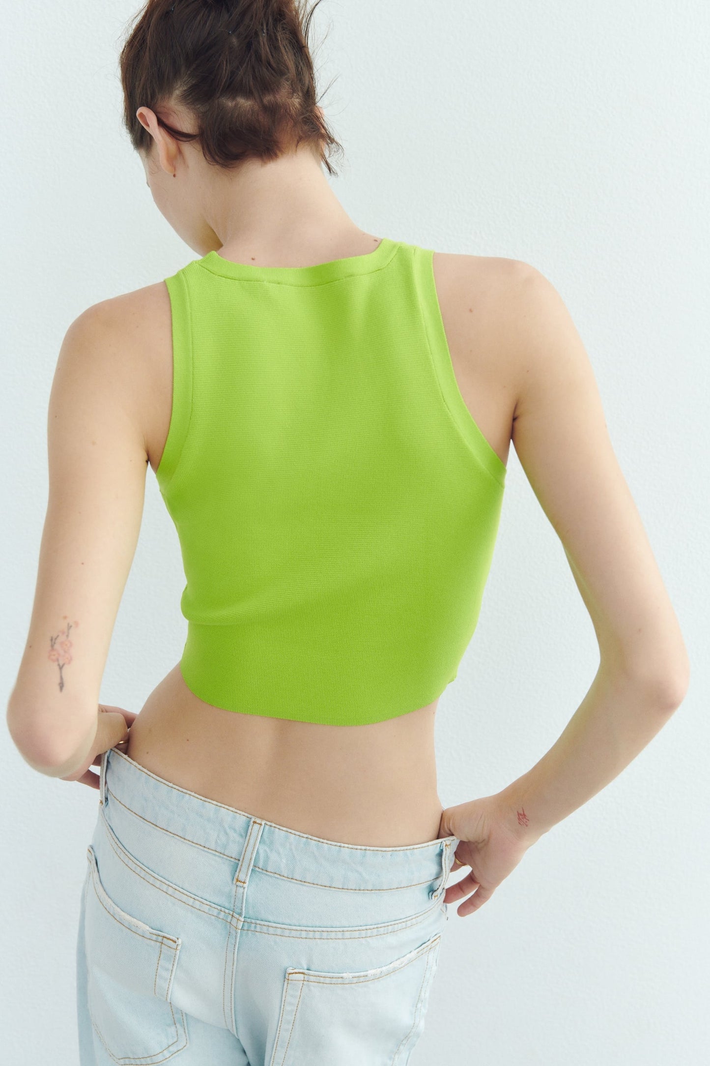 Women Mid-green Knit Crop Top