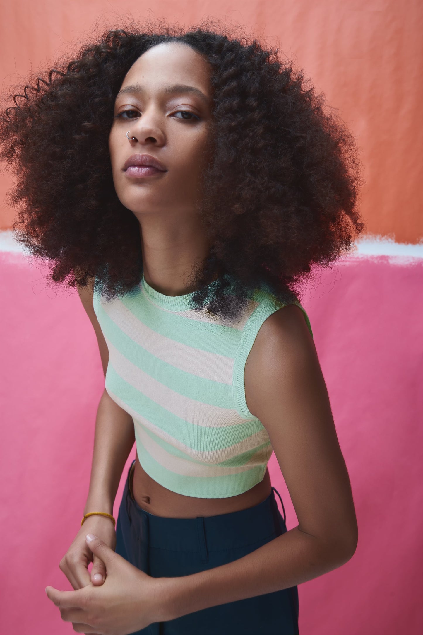 Women White / Green Knit Crop Top