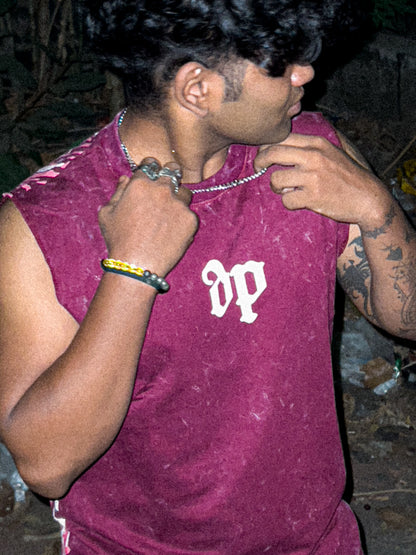 "RULER OF UNDERWORLD" ACID-WASH OVERSIZED VEST