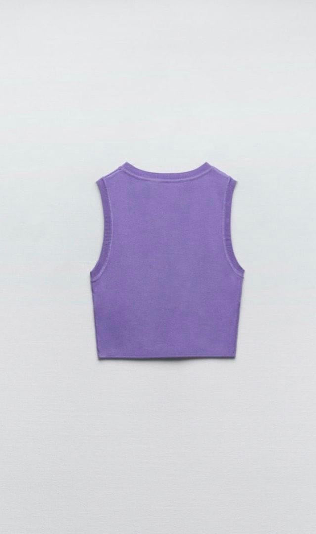Women Lilac Knit Crop Top
