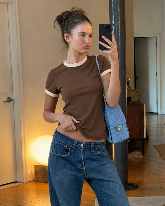 Women's Brown/Beige  Ringer Tee