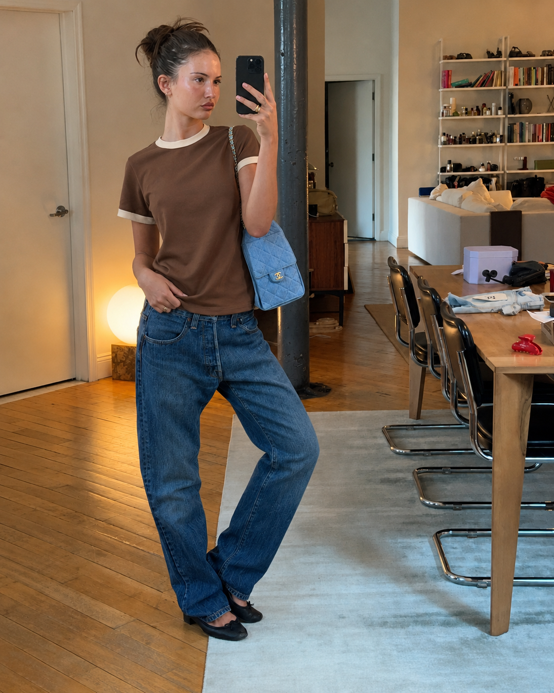 Women's Brown/Beige  Ringer Tee