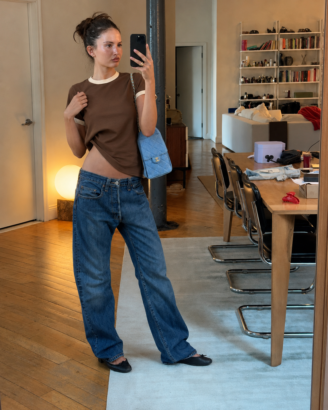 Women's Brown/Beige  Ringer Tee