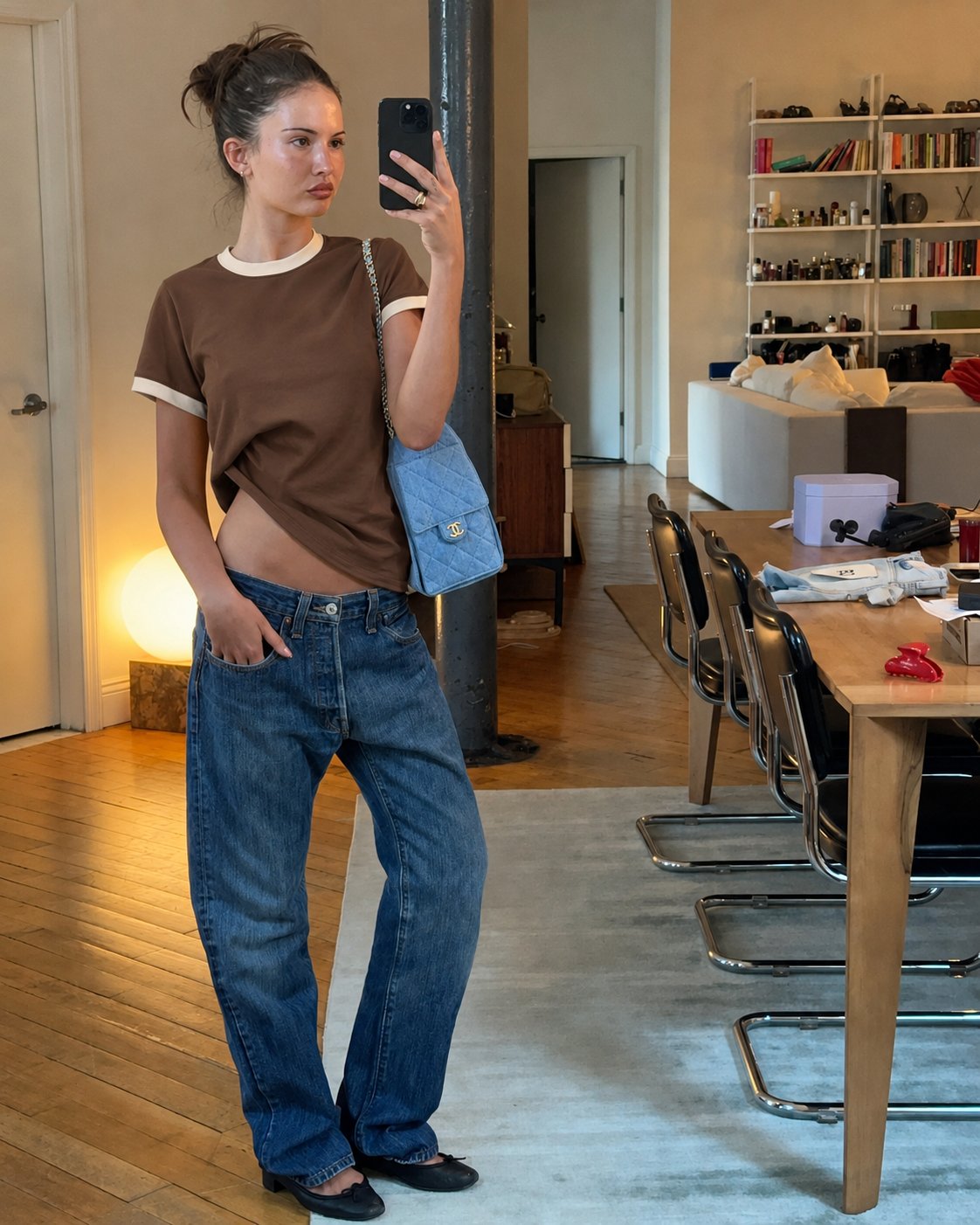 Women's Brown/Beige  Ringer Tee