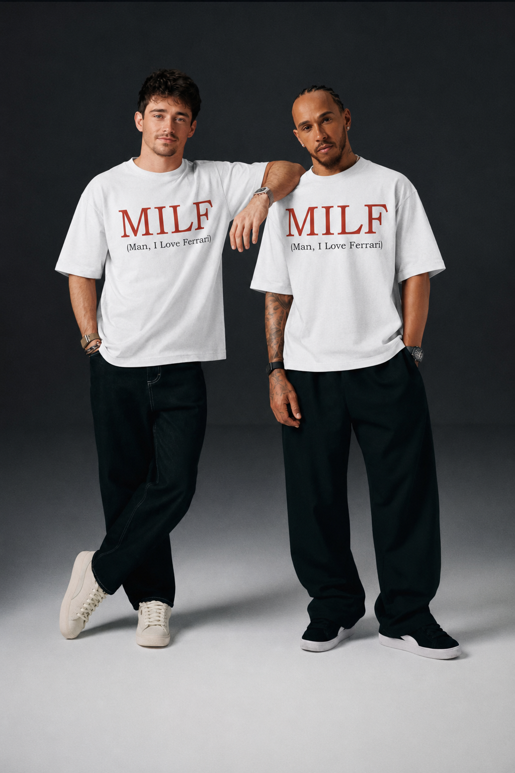 Oversized White Man I Love Ferrari (MILF) T-shirt