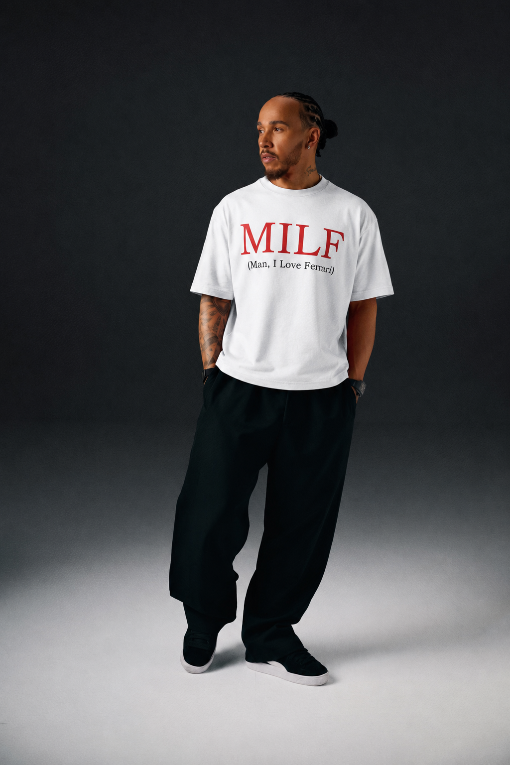 Oversized White Man I Love Ferrari (MILF) T-shirt
