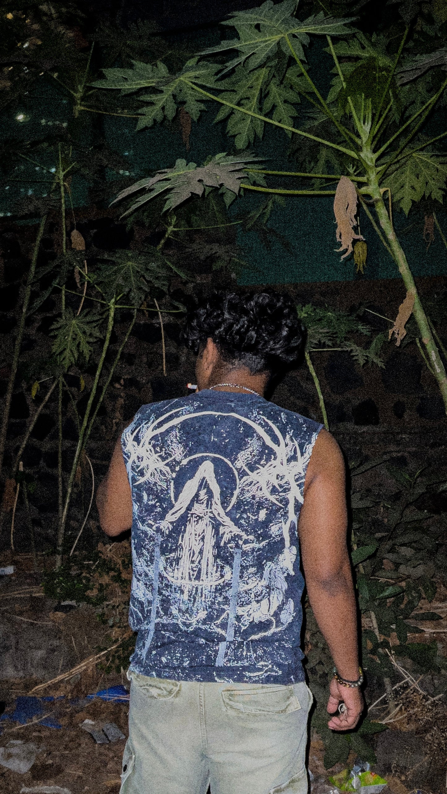 "RISEN FROM BELOW" ACID-WASH OVERSIZED VEST