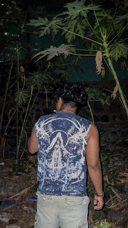 "RISEN FROM BELOW" ACID-WASH OVERSIZED VEST