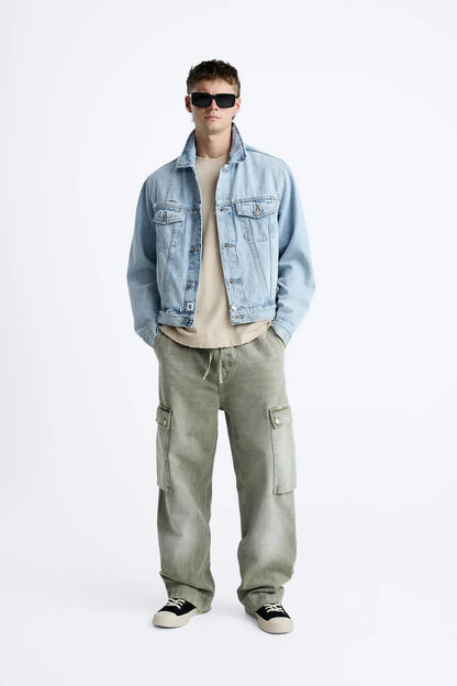 Men Relaxed Fit Khaki Green Cargo Pants