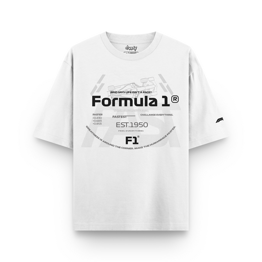 Men Oversized White F1 Est. 1950 T-shirt - Heavy 250 GSM Cotton