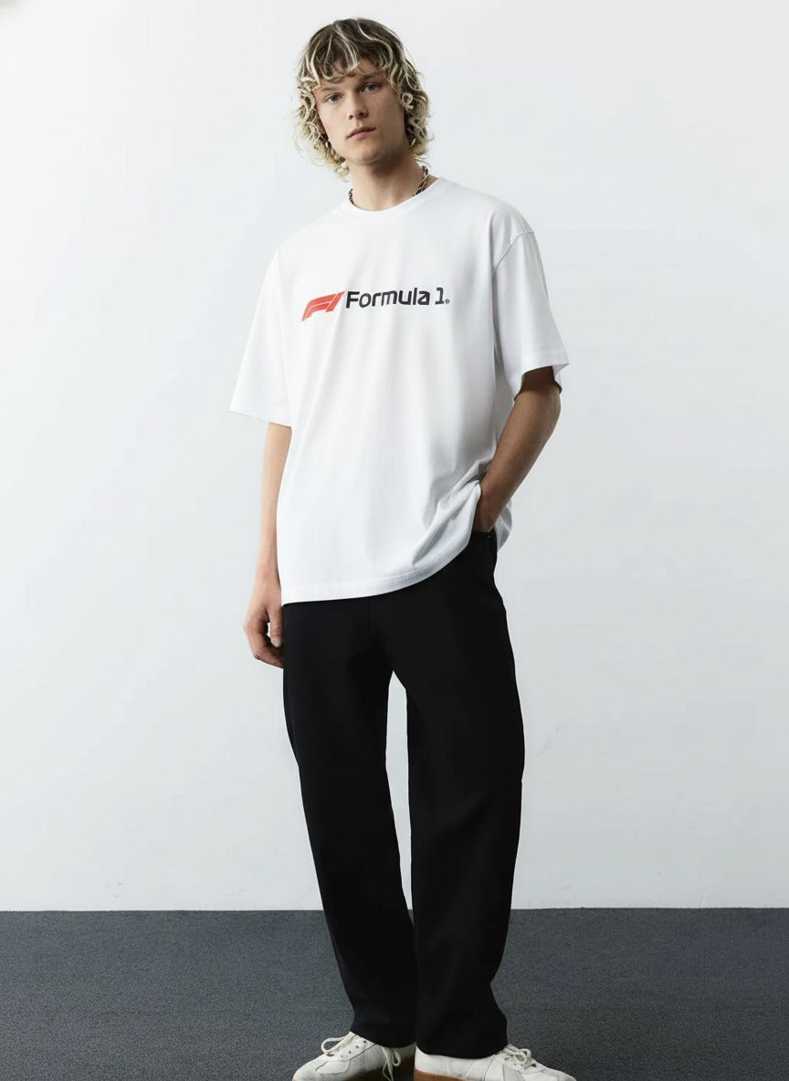 Oversized White Formula 1 T-shirt - Heavy 250 GSM Cotton