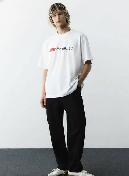 Oversized White Formula 1 T-shirt - Heavy 250 GSM Cotton