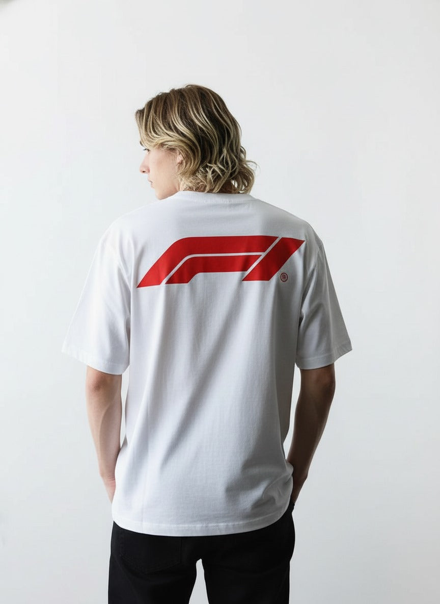 Oversized White Formula 1 T-shirt - Heavy 250 GSM Cotton