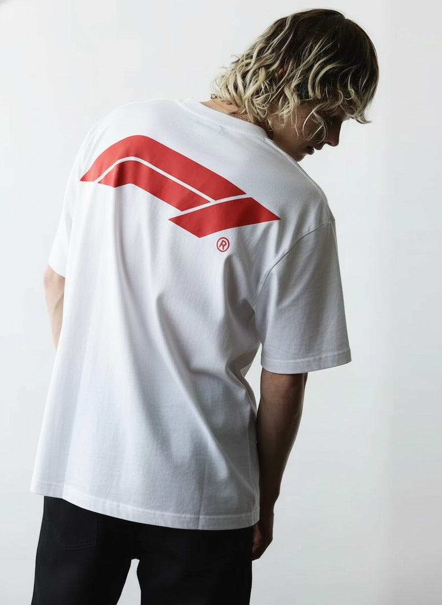 Oversized White Formula 1 T-shirt - Heavy 250 GSM Cotton
