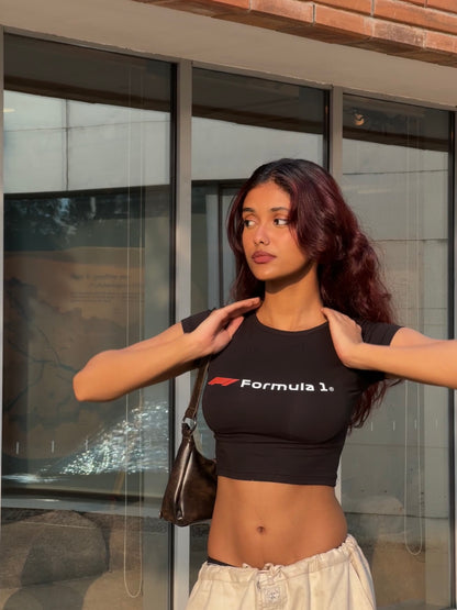 Black F1 Baby Tee - Cropped Fit