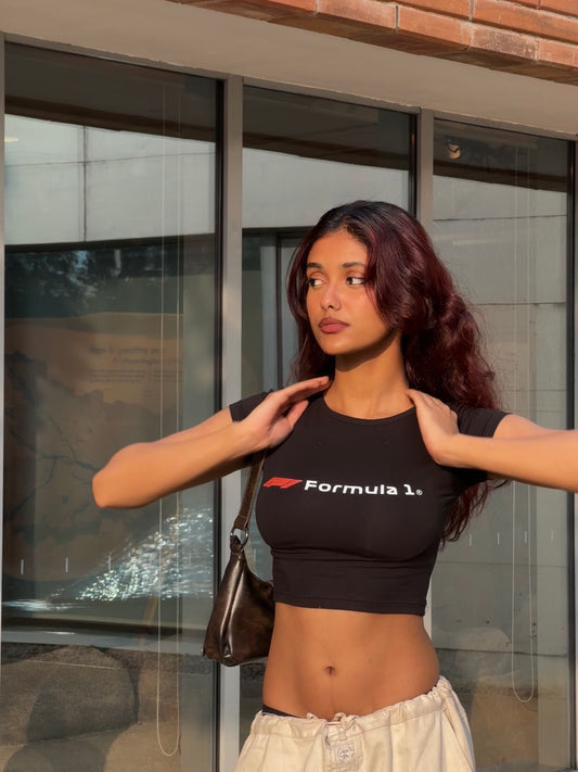 Black F1 Baby Tee - Cropped Fit
