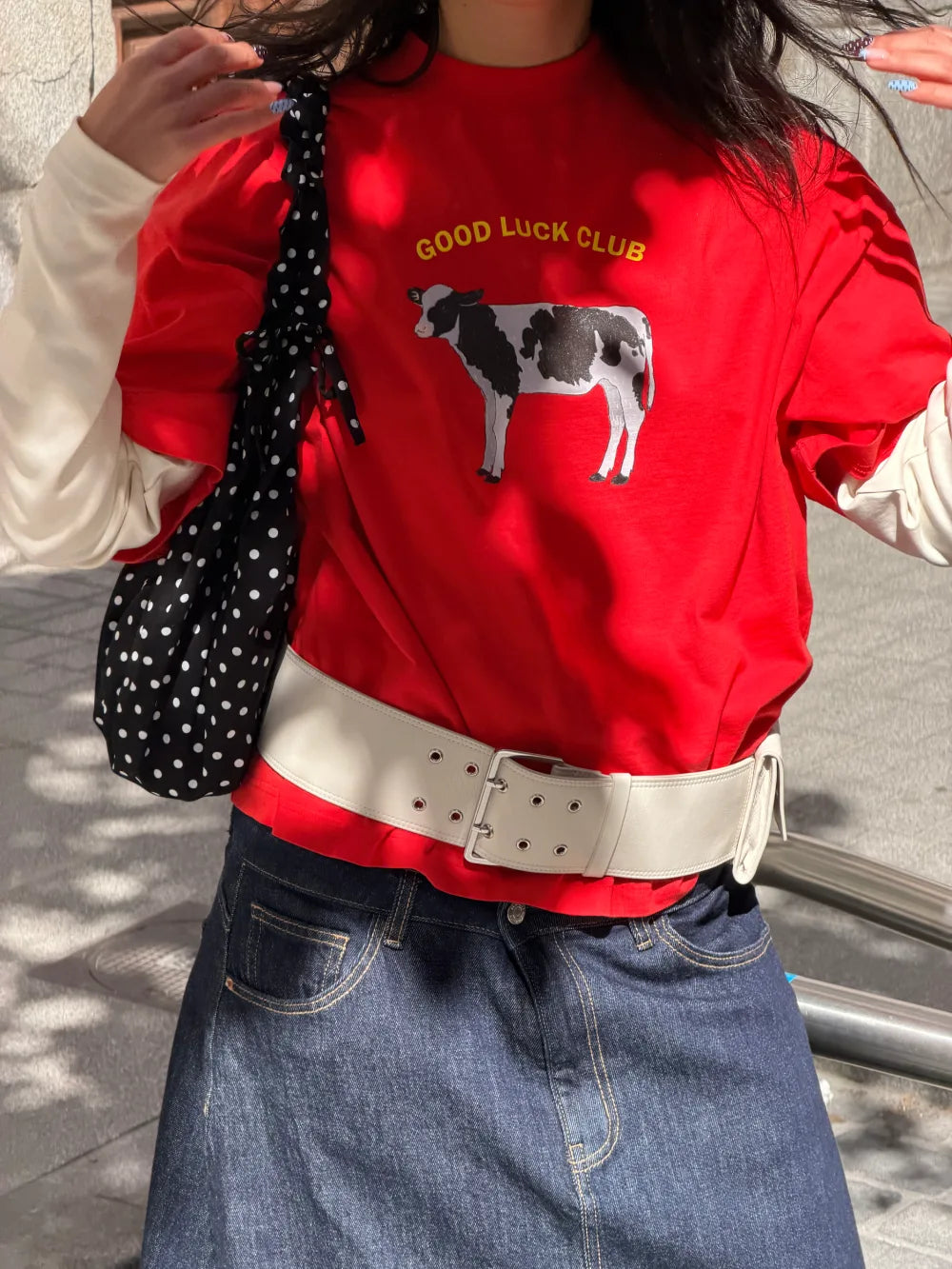 Oversized Red Good Luck Club T-shirt