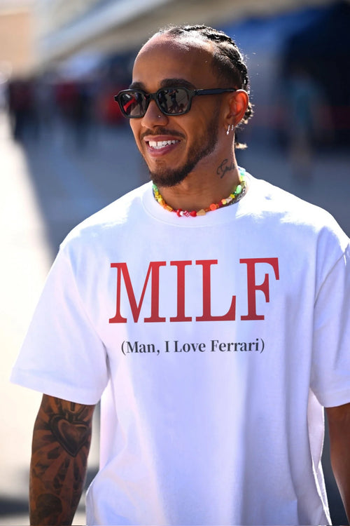 Oversized White Man I Love Ferrari (MILF) T-shirt