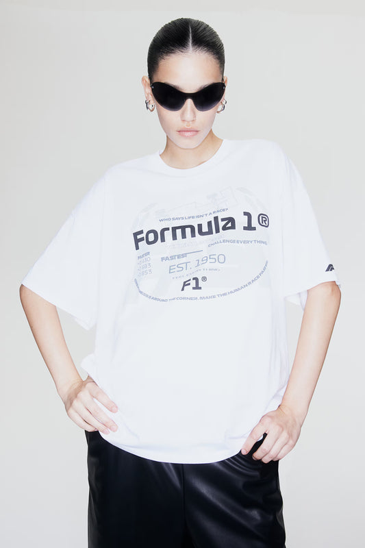 Women Oversized White F1 Est. 1950 T-shirt - Heavy 250 GSM Cotton