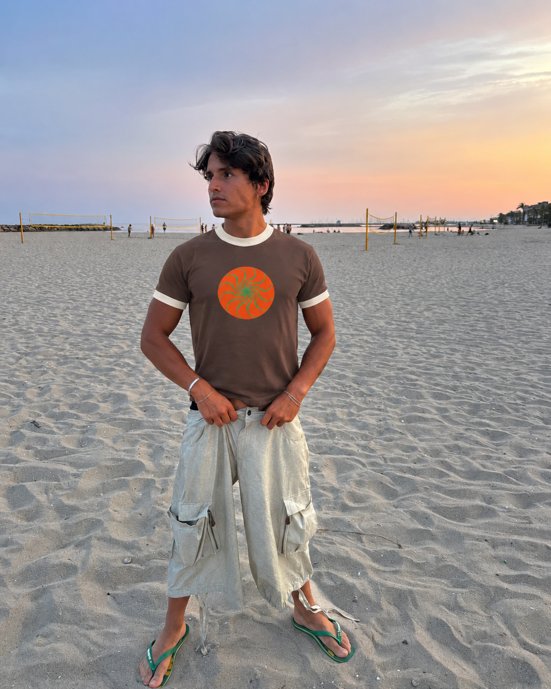Orange Sun Ringer Tee