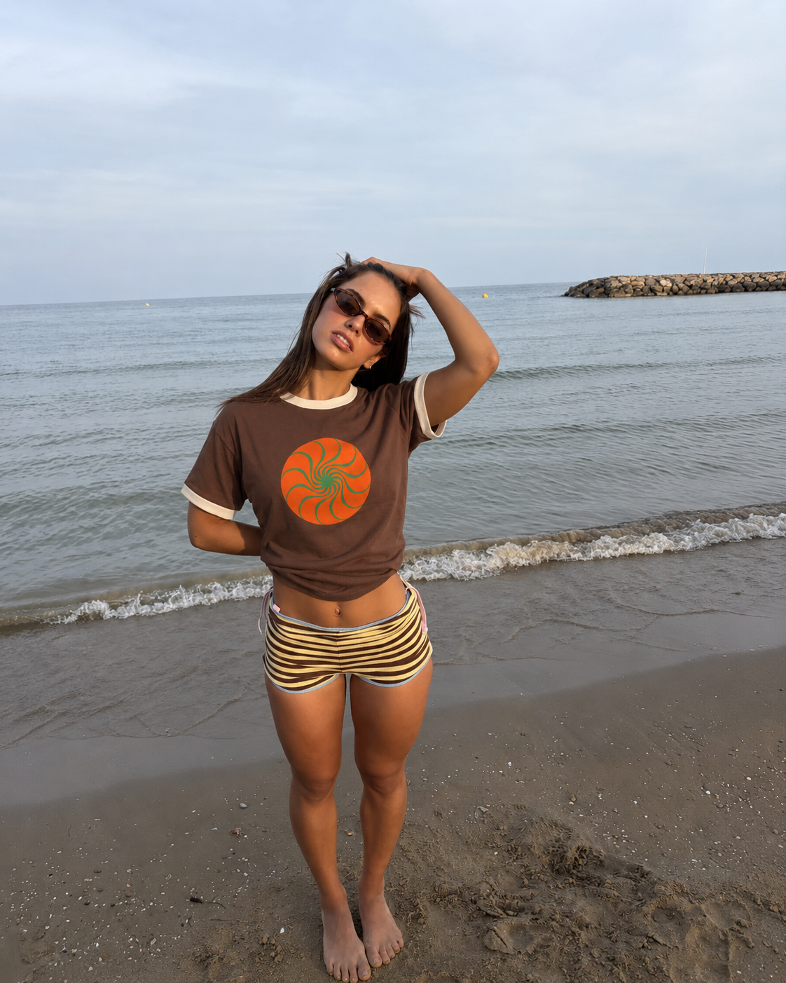 Women Orange Sun Ringer Tee