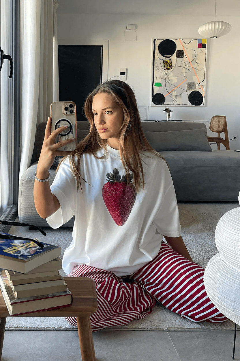 Oversized White Strawberry T-shirt - Heavy 250 GSM Cotton