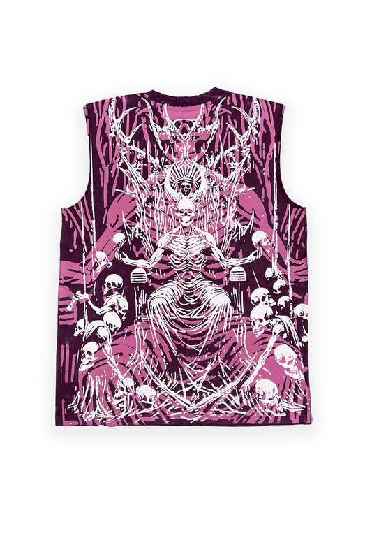"RULER OF UNDERWORLD" ACID-WASH OVERSIZED VEST