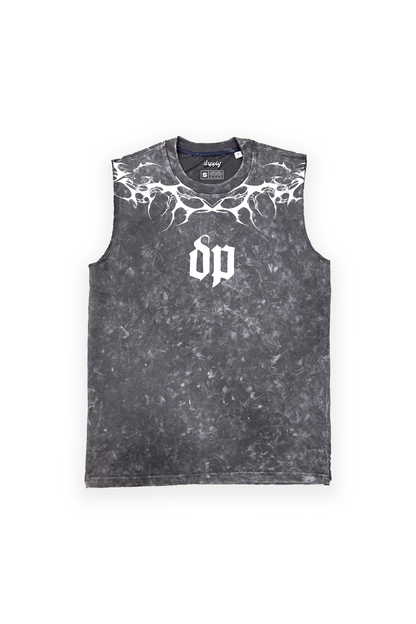 "RISEN FROM BELOW" ACID-WASH OVERSIZED VEST