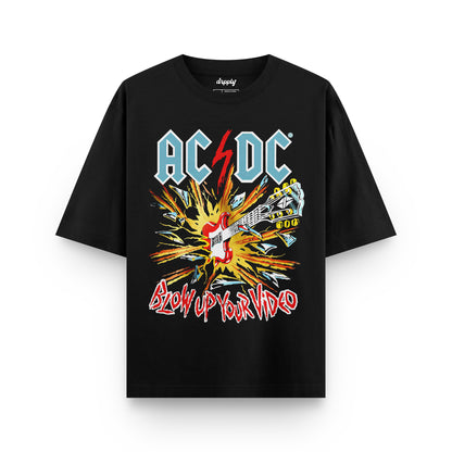 Oversized Black AC/DC T-shirt - Heavy 250 GSM Cotton