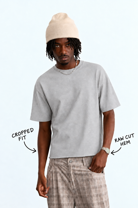 Perfectly Cropped Light Grey T-shirt - Heavy 250 GSM Cotton