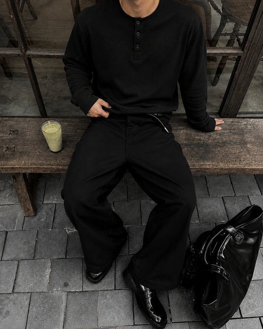 Midnight Boxy Fit Waffle Henley