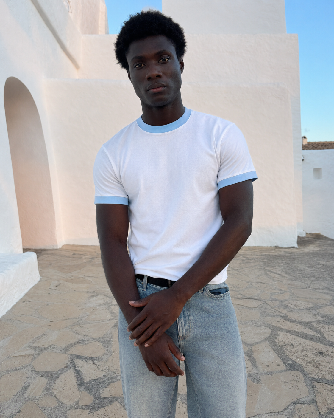 White/Blue Ringer Tee