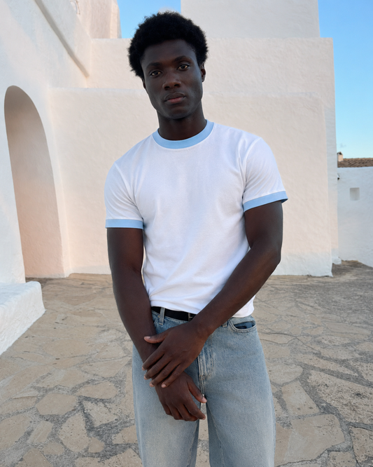 White/Blue Ringer Tee