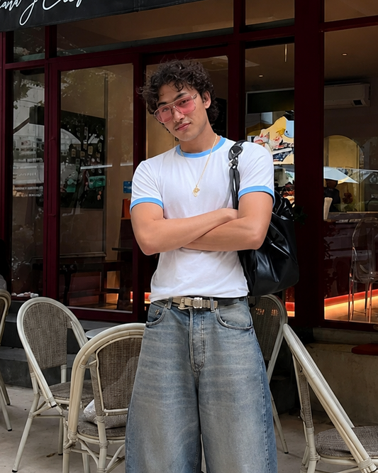 White/Blue Ringer Tee