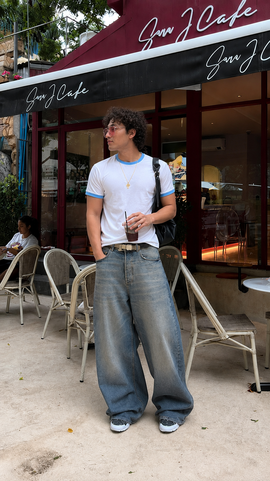 White/Blue Ringer Tee