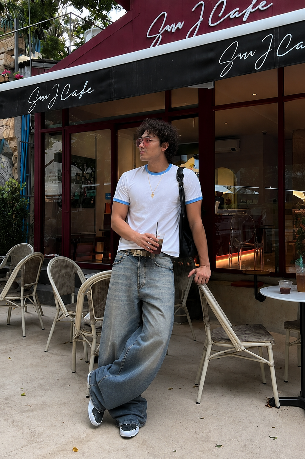 White/Blue Ringer Tee