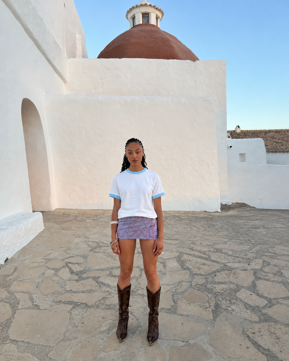 Women White/Blue Ringer Tee