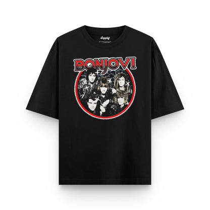 Oversized Black Bon Jovi T-shirt - Heavy 250 GSM Cotton